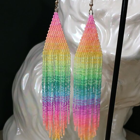 Handmade indigenous beadwork - LQBTQ2S+ fringe earrings - Picture 1 of 1